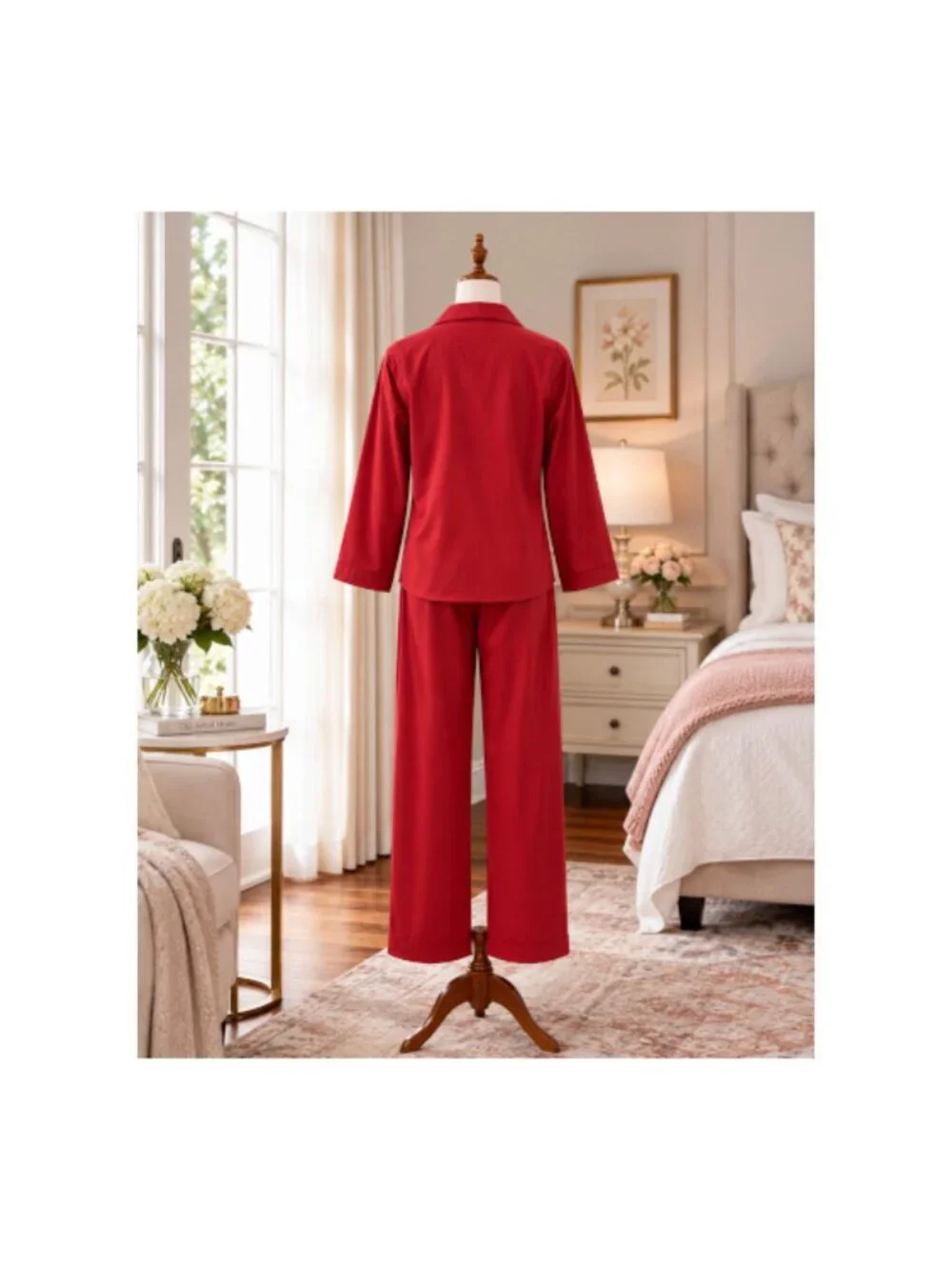 SoieRose Red 100% Cotton Classic Cotton Pajama Set for Women - SR-1343